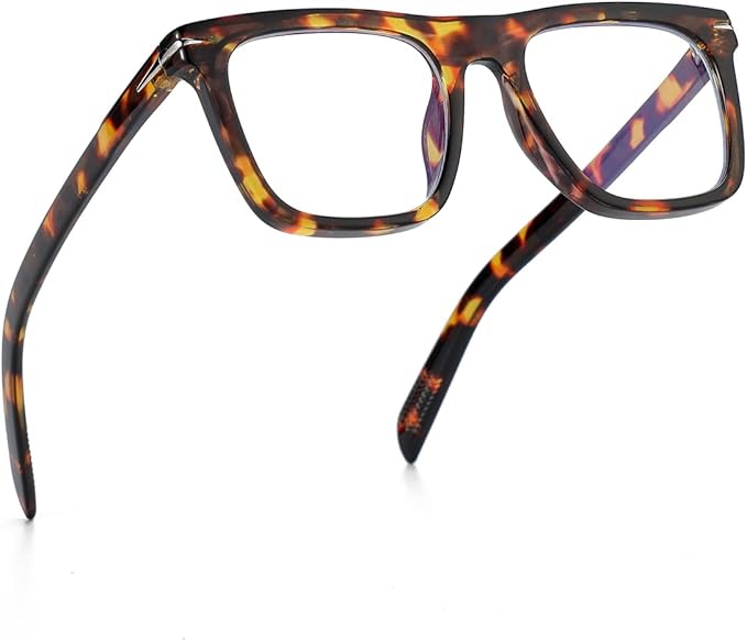 Trendy Square Blue Light Blocking Glasses for Men Women, Fashion Frame Non-prescription Computer Glasses (Tortoise)