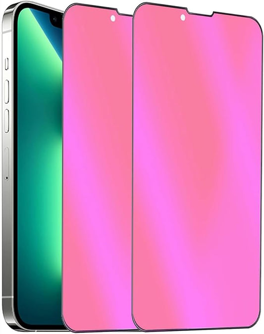 2 Pack Anti-Blue Privacy Tempered Glass for iPhone 13 Pro Max/iPhone 14 Plus 6.7 inch Mirror Anti-Spy Screen Protector Anti-Peeping Film Electroplated Gradient Colorful