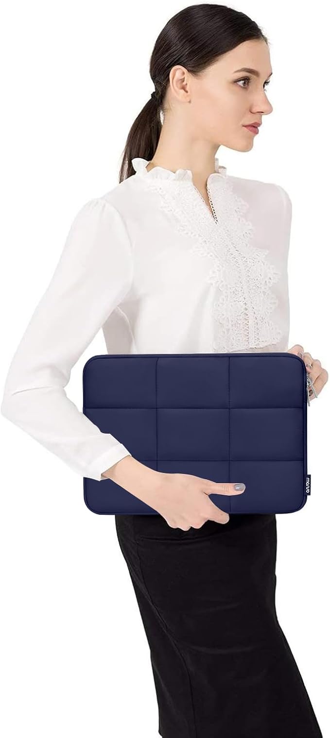 MOSISO Laptop Case 13.3 inch, 13-13.3 inch Puffy Laptop Sleeve Compatible with MacBook Air 13 13.6/Pro 13/Pro 14, HP Dell ASUS Lenovo, Rectangle Quilted Puffer Computer Bag for Women, Navy Blue