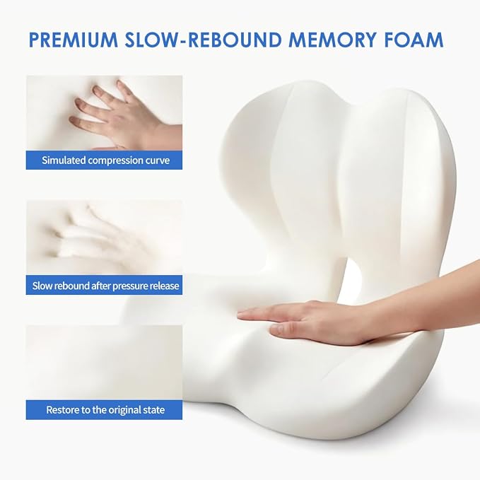 Breathable Ergonomic Memory Foam Seat Cushion & Lumbar Support Pillow, X-Large L-Shaped Coccyx Cushion with Tailbone Hollow, Pain Relief Pad, Ideal for Office Chair, Car, Gaming Chair & Wheelchair
