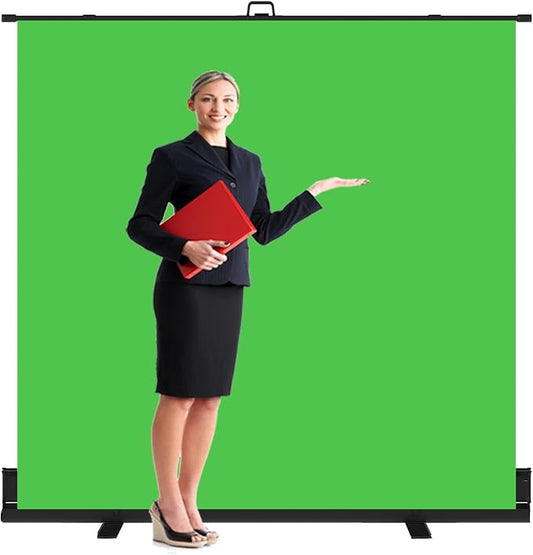 LIHONG Large Green Screen Collapsible Chroma Key Backdrop,Portable Retractable Photo Background with Stand for Video, Live Game,Streaming,Wrinkle Resistant Fabric,Pull-up&Down Style (78.7x78.7 in)