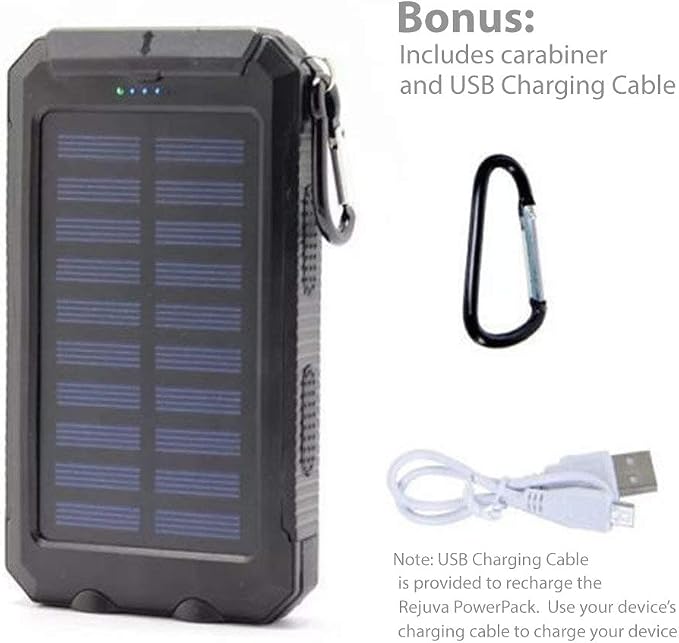 BoxWave Power Bank Compatible with Amazon Fire HD 8 (7th Gen 2017) - Solar Rejuva PowerPack (10000mAh), Solar Powered Backup Power Bank 10000mAh - Jet Black
