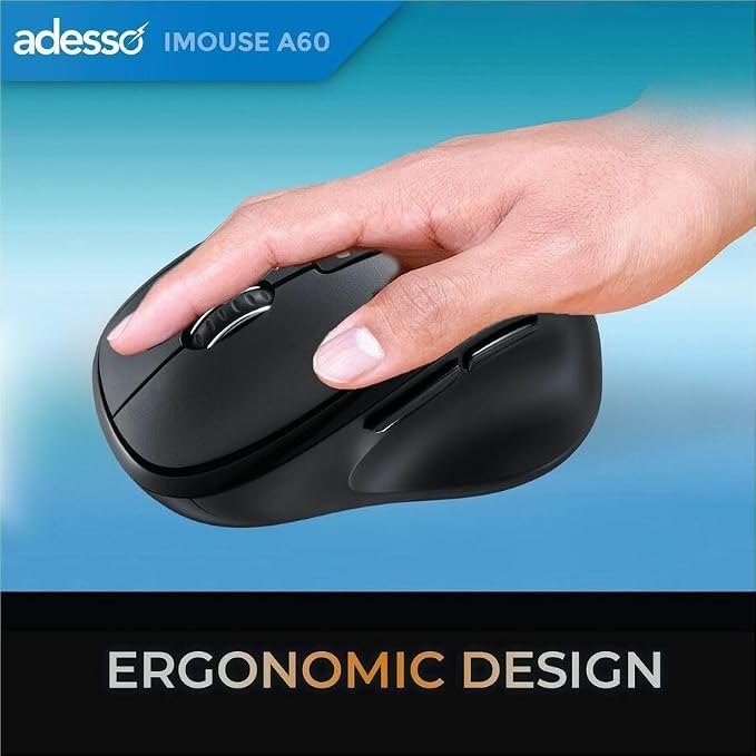 Adesso iMouse A60 Ergonomic Wireless Vertical Mouse, Bluetooth and 2.4GHz Dual Mode with USB-A Receiver, Copilot AI Hotkey, 3 Level DPI (1000/1600/2400), 6 Buttons, Right Hand for Windows