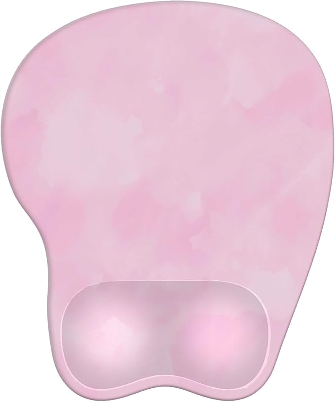 Mouse Pad with Wrist Rest Ergonomic Mouse Pad with Comfortable M-Shape Pain Relief Wrist Support Non-Slip PU Base Mousepad for Laptop, Office & Home (Blush Pink)