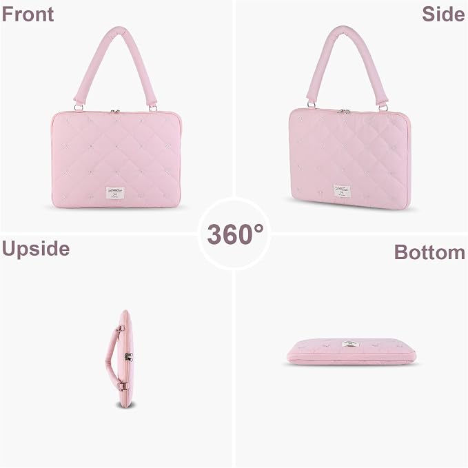 Cute Bow Laptop Case Coquette 13-15 Inch Puffy Laptop Sleeve Accessories Aesthetic Quilted Computer Bag for MacBook (Pink, 13-14inch)