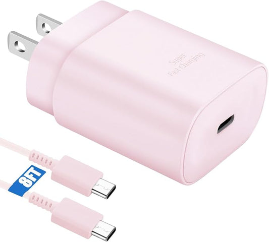 Super Fast Charger Type C,25W USB C Wall Charger Fast Charging Block &8Ft Cable Cord for Samsung Galaxy S26/S25/S24/S24 Ultra/S24+/S23 Ultra/S23/S23+/S22/S22 Ultra/S22+/S21 Ultra/S20 Ultra/Note 20/10