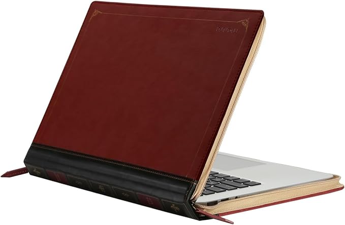 MOSISO Compatible with MacBook Air 13 inch Case A1466 A1369 Older Version 2010-2017 Release, PU Leather Laptop Sleeve Vintage Retro Zippered Portfolio Protective Case Cover, Wine Red