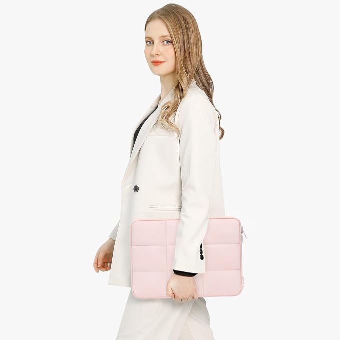 MOSISO Laptop Case 16 inch, 15-15.6 inch Puffy Laptop Sleeve Compatible with MacBook Pro 16 M4 M3 M2 M1,HP Acer Dell Lenovo ASUS Notebook, Rectangle Quilted Puffer Computer Bag for Women, Pink