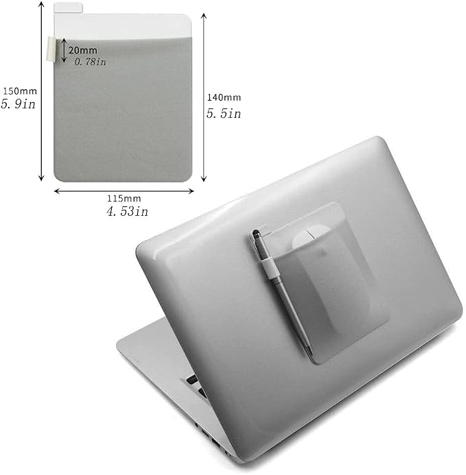 RIVEENY Pocket Pouch for Laptop with Reusable Adhesive,Pouch Holder for Computer Accessories,Self-Adhesive Mouse Headset Storage Bag for Portable External USB Cable,Apple Magic Mouse