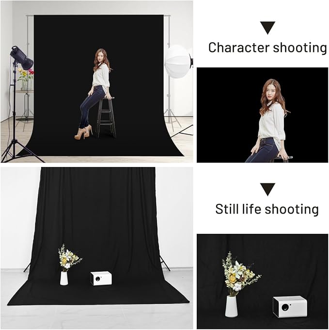 Black Backdrop Background,10 X 13 FT Large Photography Backdrop Photo Background Screen for Photography Photo Booth Backdrops for Photoshoot Background Screen Parties Curtain