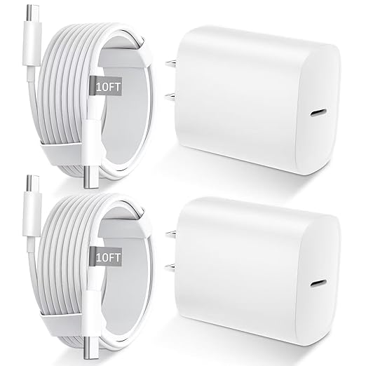 Phone Chargers iPhone Fast Charging,10 Ft Long USB C to USB C Cable Fast Charging Cord Type C Charger USBC Fast Charger Block for iPhone 17/Pro/Pro Max/17 Air/16/16 Pro/16 ProMax/15/Pro/ProMax,White