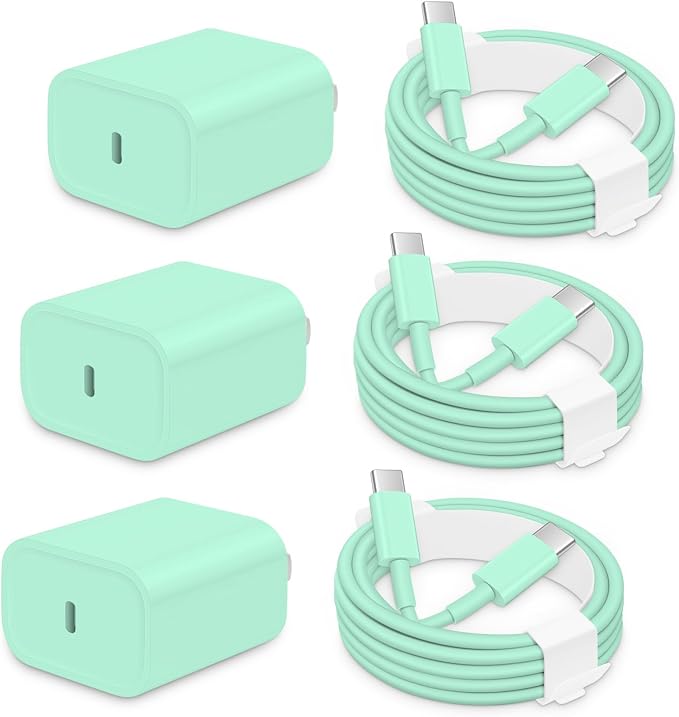 AISNI iPhone 17/16/15 Charger Fast Charging 3 Pack USBC Charger Block with 6 FT Type C Charger Fast Charging Cord Compatible with iPhone 17/17 Plus/17/16/15 Pro Max/16/16 Plus/15/iPad Pro-Green
