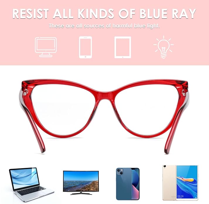 TEAPLMTT 2 Pack Cat Eye Blue Light Blocking Glasses for Women Trendy TR90 Frame Anti Blue Ray Eyesatrain Computer Eyeglasses