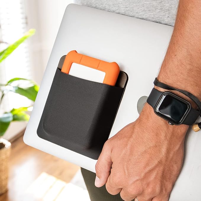 Slipdrive - Portable Hard Drive Sleeve for Laptop - HDD Hard Disk Drive - Reusable Adhesive - 5.5” x 4.5” Stick on External Hard Drive Carrying Case - Travel Pocket Pouch (Large, Black)