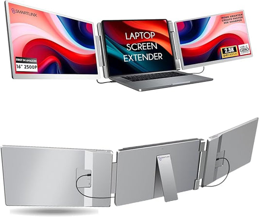 16" Laptop Screen Extender Triple Display - 2560x1600P QHD Portable Monitor, USB C Detachable Plug & Play Extender for 12" -17" Laptops - Compatible with Windows/Android/PS4/MacBook
