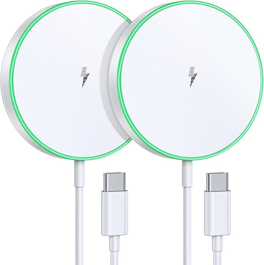 Magnetic Wireless Charger 15W Charger-Fast Charging Pad Compatible with iPhone16/15/14/13/12 Serie & Airpod 2 3 Pro-LED Pad with Dual Charging Ports Original Replacement 2 Pack White