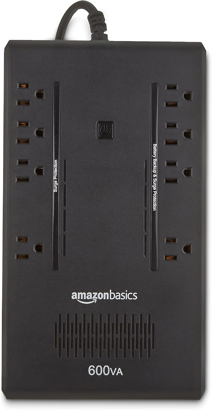 Amazon Basics UPS Battery Backup & Surge Protector, 600VA/360W, 8 Outlets, Standby Uninterruptible Power Supply, Power Outage Protection, Compact Design, Black