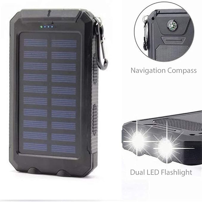 BoxWave Power Bank Compatible with Amazon Fire HD 8 (7th Gen 2017) - Solar Rejuva PowerPack (10000mAh), Solar Powered Backup Power Bank 10000mAh - Jet Black