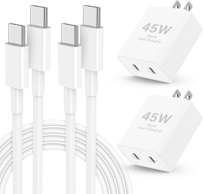 𝟐𝐏𝐚𝐜𝐤 𝟰𝟱𝗪 Dual Port iPhone 17 16 15 Fast Charger, USB C Charging Block and 10ft Type C to C Cable Cord Long for Apple iPhone 17 Pro Max/17 Air/16 Pro/15 Plus/iPad/Air/Mini,Wall Plug Cube Brick