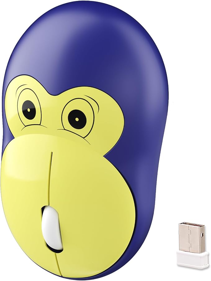 Lomiluskr Cute Monkey Wireless Mouse, Silent Mice, 2.4G Wireless Mice, Candy Colors, Kawaii Mouse for Girls and Kids (Blue Monkey)