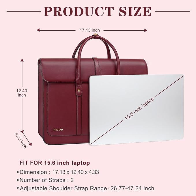 MOSISO Laptop Bag for Women, 17 inch PU Leather Laptop Shoulder Bags Convertible Backpack, 17.3 inch Messenger Bags Casual Handbag Work Briefcase Travel Computer Bag with Bowknot, Wine Red