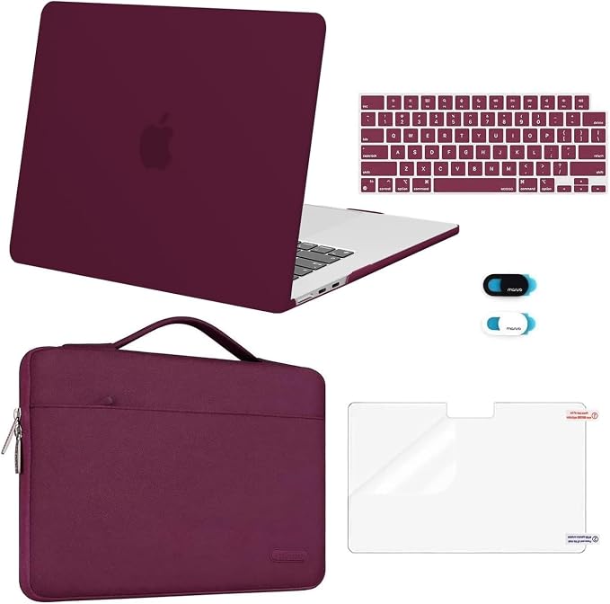 MOSISO Compatible with MacBook Air 15 inch Case M5 2026 M4 2025 M3 M2 2024 2023 A3448 A3241 A3114 A2941,Protective Hard Shell&Carrying Sleeve Bag&Keyboard Cover&Webcam Cover&ScreenFilm, Wine Red