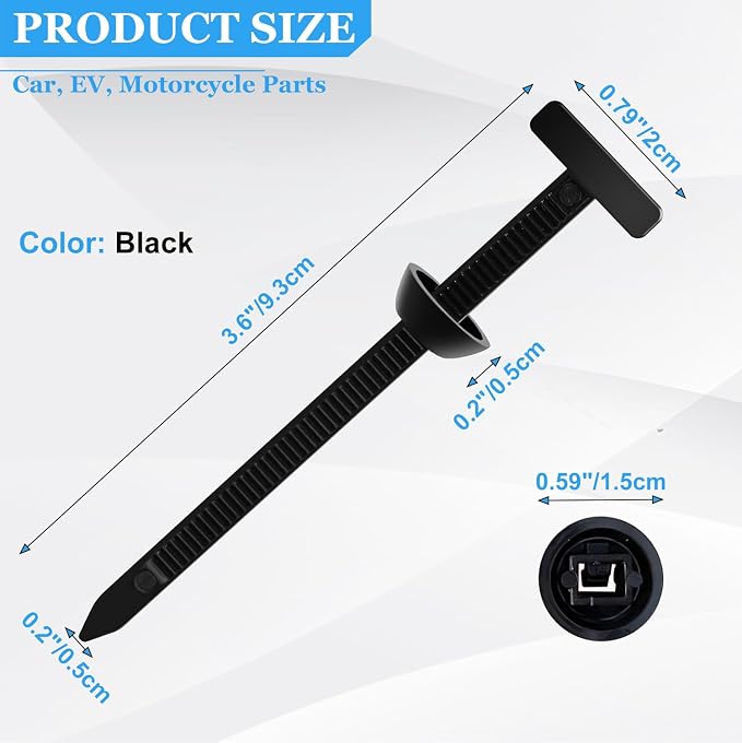 Nylon Universal Cable Tie Buckle - 50PCS Heavy Duty Self-Locking UV-Resistant Zip Ties with Push Mount Clips, Automotive Plastic Cable Rivet Fasteners for Car Engine Guard Fender Trunk Daily Repair