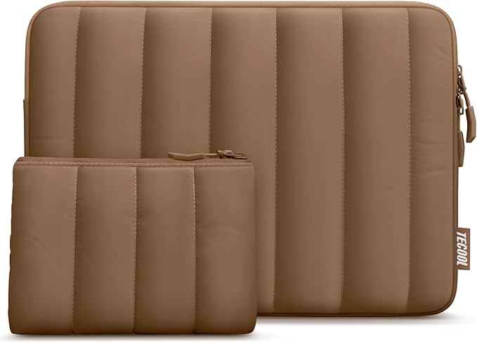 TECOOL Puffy Laptop Case 16 inch,Laptop Sleeve 16 inch for MacBook Pro 16 M5 M4 M3,16 Lenovo Thinkpad HP Acer Asus Dell Chromebook,Protective Waterproof 16 inch Sleeve Notebook with Small Case,Brown