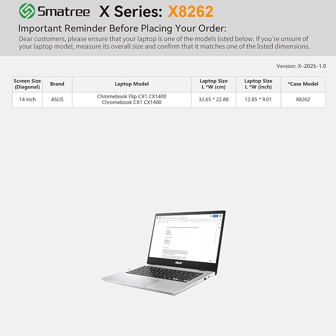 Smatree Hard EVA Protective Sleeve Case Compatible for 14 inch ASUS Chromebook Flip CX1 (CX1400)/ASUS Chromebook CX1 (CX1400) Laptop,Waterproof and Anti-Shock Bag,White(X8262W)