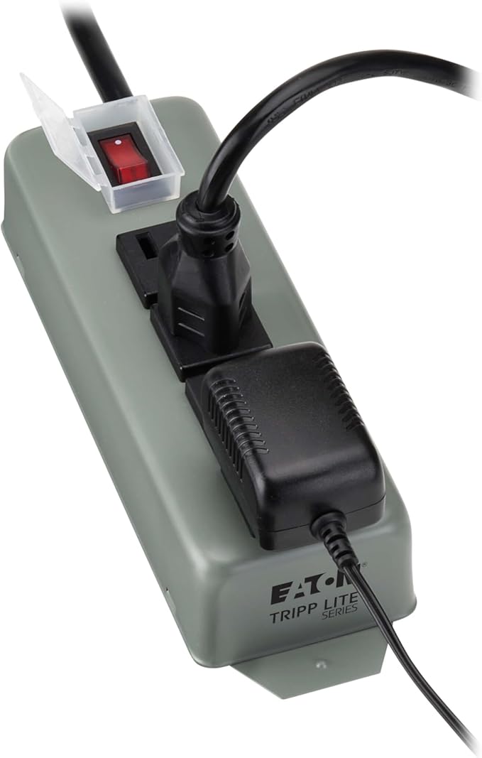Eaton Tripp Lite series 4-Outlet Heavy Duty Power Strip, Metal, Mountable (Wall Mount & Under Desk), 6ft Extension Cord, On/Off Switch Cover, Industrial Garage Shop Work Bench Applications (UL603CB-6)