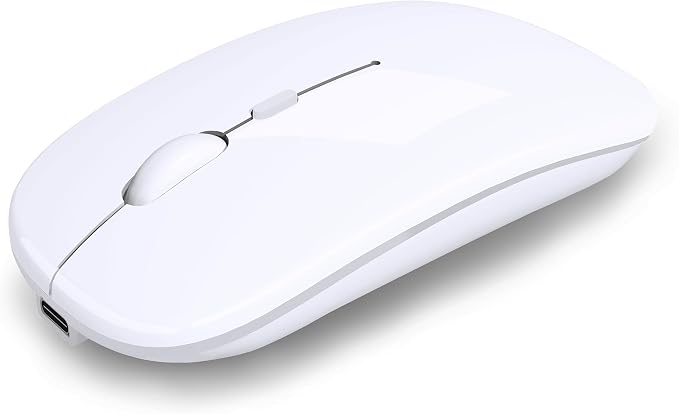 AIKOKOK Wireless Bluetooth Mouse, Rechargeable, Dual Mode Bluetooth 5.2 & 2.4G USB, LED Lights, Slim, Silent, Portable Computer Mouse for Laptop, PC, MacBook, iPad, Tablet (Bright White)