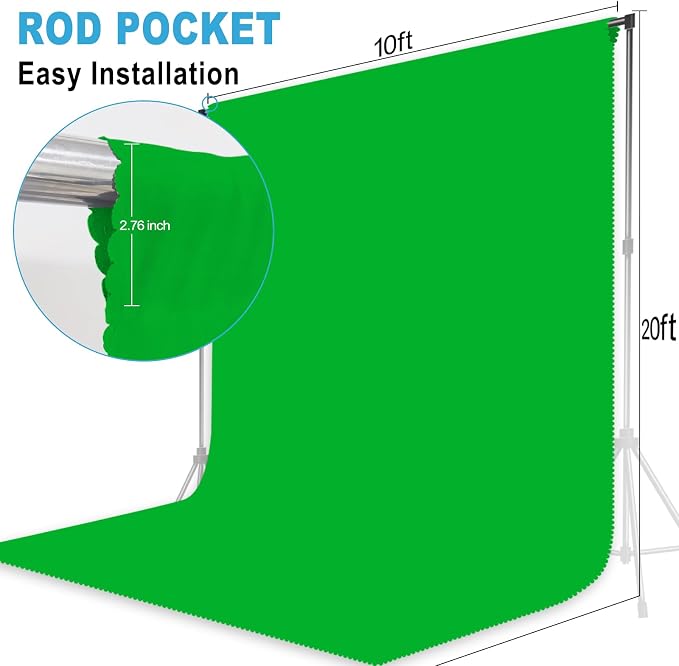 Green Screen Backdrop for Photoshoot, Professional Photo Backdrop Background Curtain for Product Photography，Portraits, Wedding, Party, Live Streaming Video Recording 10X20 FT