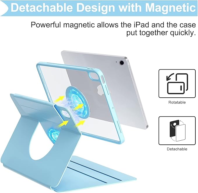Vertical Keyboard Case for iPad 11 inch 2025(A16) with Mouse, Aslo for iPad 10 2022 with Pencil Holder, Magnetic Rotating Clear Case (Magnetic-Blue)