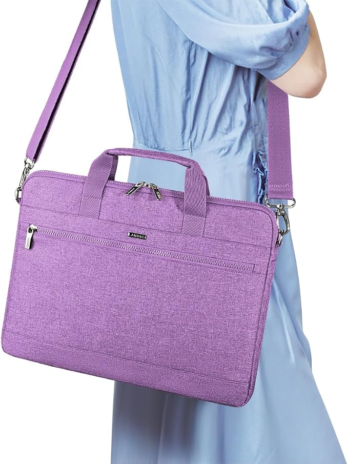 LANDICI 360° Protective Laptop Bag Case 14-15 Inch with Shoulder Strap & Handle, Waterproof Computer Sleeve Cover for MacBook Air/Pro 15, Chromebook 14, Slim Briefcase for Women, Purple