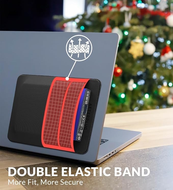 2-Pocket Adhesive Hard Drive Holder for Laptop, Stick-On Pocket Pouch for External Portable SSD, HDD, Slim Mouse and Cables (Large - Fits SSD & 2.5" Drives)