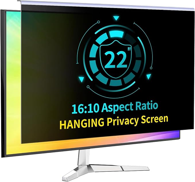 22 Inch Computer Privacy Screen for 16:10 Computer Monitor, Anti-Blue Light Monitor Privacy Screen Filter, Anti-UV Computer Shield, Hanging Type