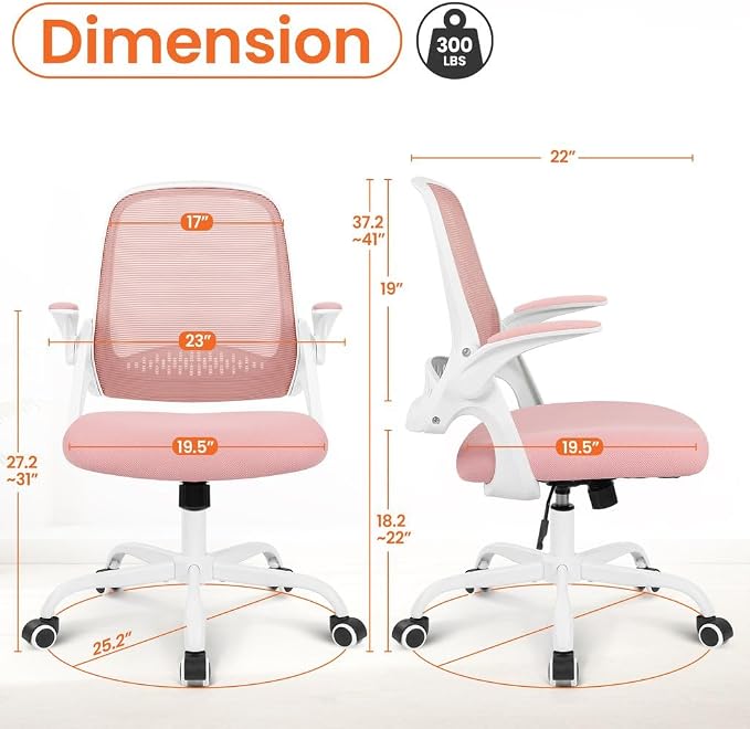 NEO CHAIR Office Chair Computer Desk Chair Ergonomic Gaming Comfy Mesh with Flip-up Arms Lumbar Support Adjustable Height Rolling Wheels for Home Office (Pink)