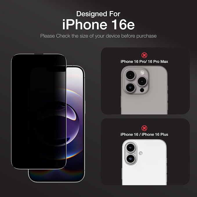 AMAZINGthing for iPhone 16e [Titan - Privacy] Screen Protector, Anti Spy, 9H Tempered Glass, Built-in Dust Filter Full Coverage, Case‑Friendly, Oleophobic, Bubble‑Free Application, 2 Pack