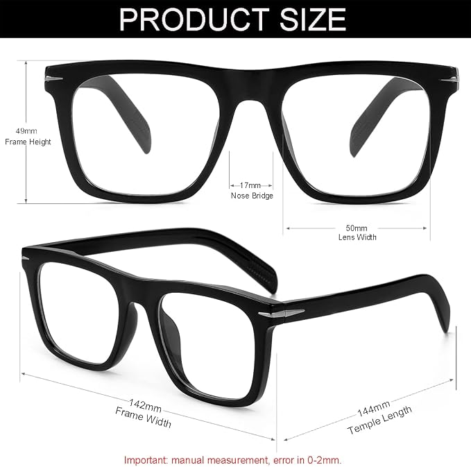 Trendy Square Blue Light Blocking Glasses for Men Women, Fashion Frame Non-prescription Computer Glasses (Black+Black/Tortoise)