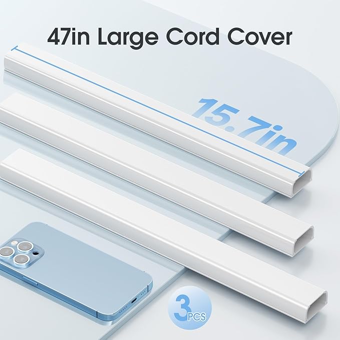47in XX-Large Cord Hider Wall Mounted TV, Pre-drilled Cord Cover, Wire Hiders for TV on Wall, Paintable Cable Cover, W2.36in H0.75in