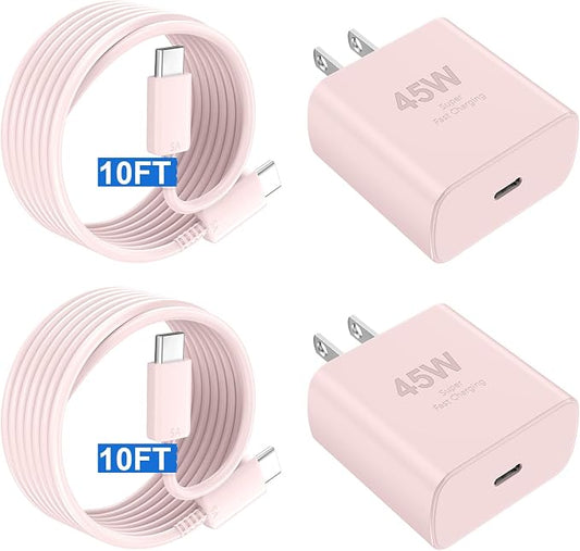 Phone 17 16 Pro Max Charger Fast Charging,45W Phone 17 Charger Type C Chargers USB C Charge Block &10FT Long C Charging Cables Cord for Phone 17/17 Pro/ 17 Pro Max/Air/Phone 16 15 Pro Max,Pink