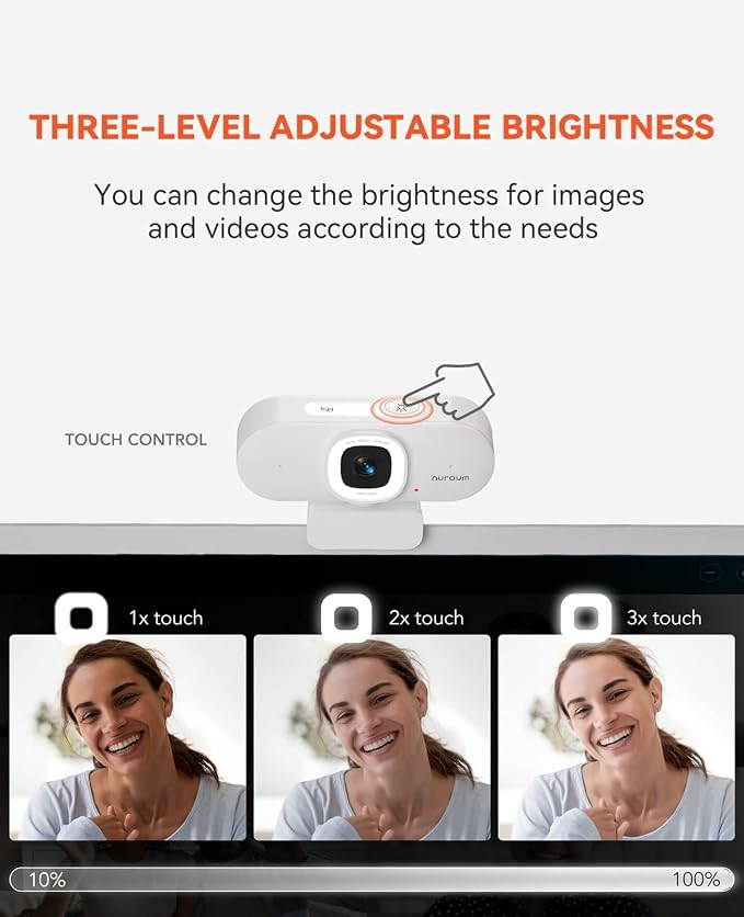 Nuroum V15AFL 2K Webcam with Ring Light for Streaming, Autofocus Webcam for PC w/Noise Cancelling Dual Mics, 1080P 60fps, 75° FOV&Lightweight, USB Web Camera Plug&Play for Zoom/Teams/OBS/Xsplit, white