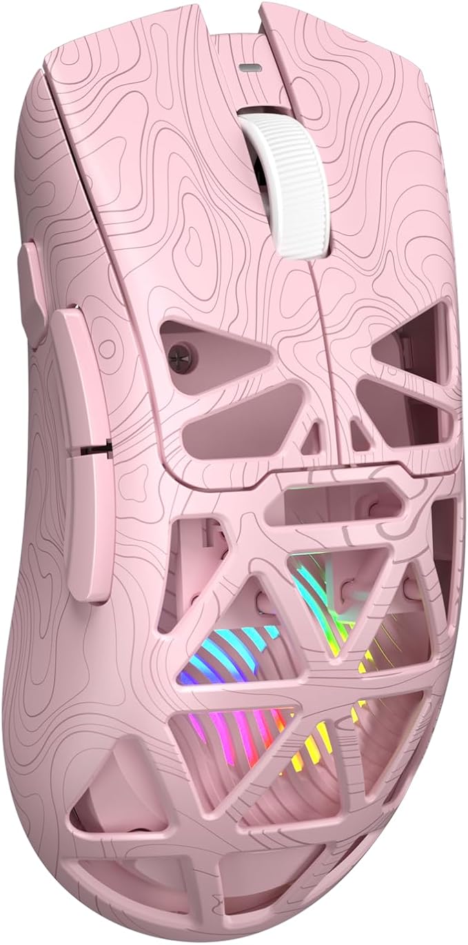 Aula SC620 Wireless Gaming Mouse, Tri-Mode 2.4GHz/USB-C/BT5.3 Computer Mouse with 12000 DPI, Programmable Macro Gamer Mouse with Rapid Fire Key, RGB Light Gaming Mice for PC/Laptop/Mac (Line Pink)