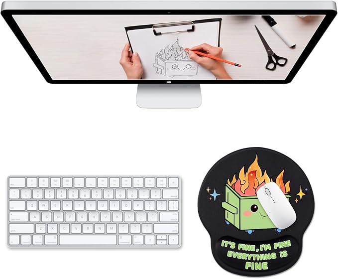Ergonomic Mouse Pad with Wrist Support, Dumpster on Fire Gel Mouse Pads Wrist Rest for Desk, Cute Funny Comfortable Computer Mousepad for Gaming Laptop Work Home Accessories Office Supplies Decor