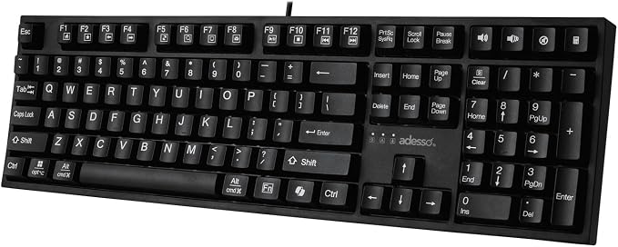 Adesso AKB-670UB Mechanical Keyboard with Copilot AI Hotkey - Blue Switch, Multi-OS Compatible | Enhanced Productivity with Tactile Feel and Multimedia Keys
