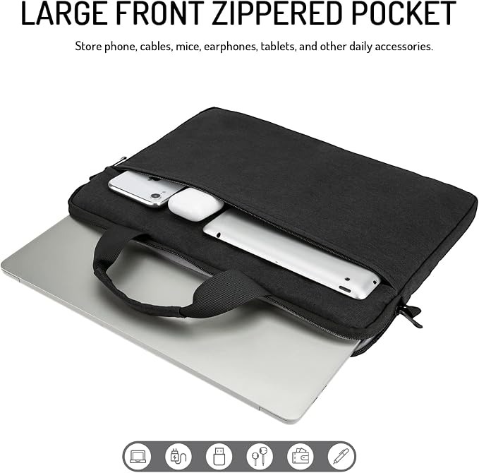14-15 Inch Laptop Sleeve Bag Carrying Case Protective Computer Cover with Handle Shoulder Strap Compatible with 15 inch MacBook Air M5 M4 M3 M2 Acer ASUS HP Surface Dell Chromebook, Black