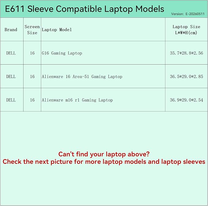 Smatree Elite Laptop Sleeve for 16 inch DELL Alienware 16 Area-51/m16 r1 Gaming Laptop, for DELL G16, Protective Laptop Case with Pocket(E611)