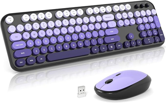 MOFII Wireless Keyboard and Mouse Combo, 2.4GHz Retro Typewriter Keyboard Full Size, Quiet Click Mouse, USB Receiver Plug and Play, for PC, Laptop, Desktop, Windows (Black Purple Gradient)