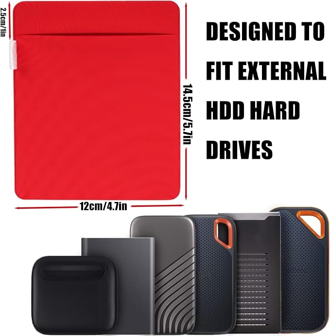 RIVEENY Portable Hard Drive Sleeve for Laptop, SSD Solid State Drive, Stick on External Hard Drive Carrying Case, Travel Pocket Pouch