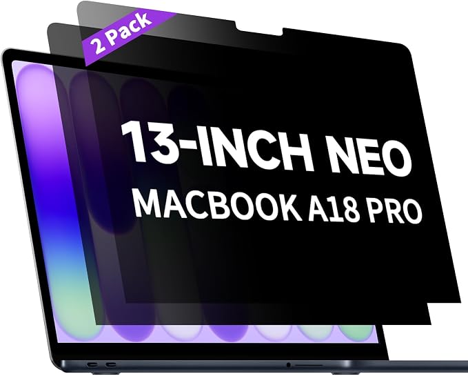2-Pack Privacy Screen Protector for MacBook Neo 13-Inch A18 Pro – Matte Laptop Privacy Screen Shield Anti Blue Light Glare Filter for 2026 Mac Neo 13in